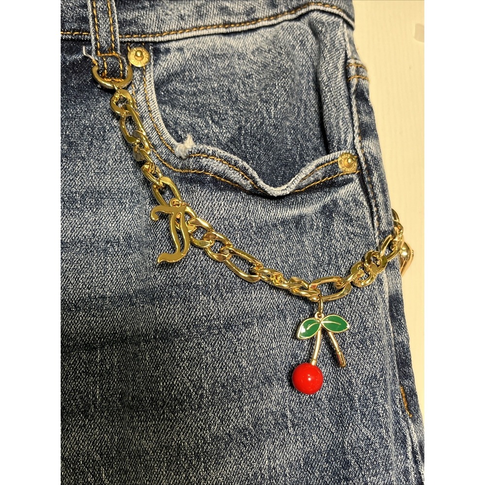 Juicy Couture Wide Leg Jeans Womans High Rise 30x30 Y2K Golden Charm Chain - Picture 3 of 9